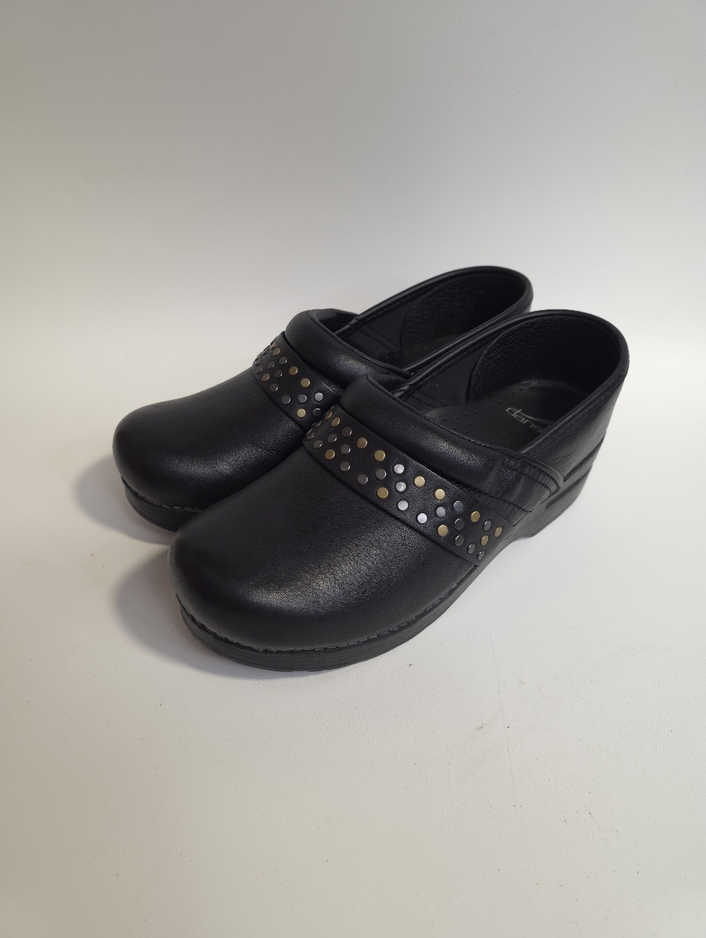 Dansko Pavan Leather Studded Clogs Women Black Comfort Work Shoes Size 8